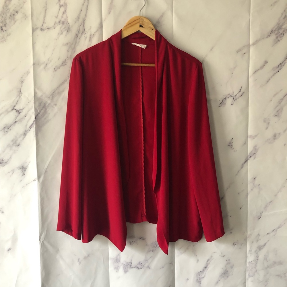 LUSH - OPEN FRONT “BLAZER” LONG SLEEVE TOP RED